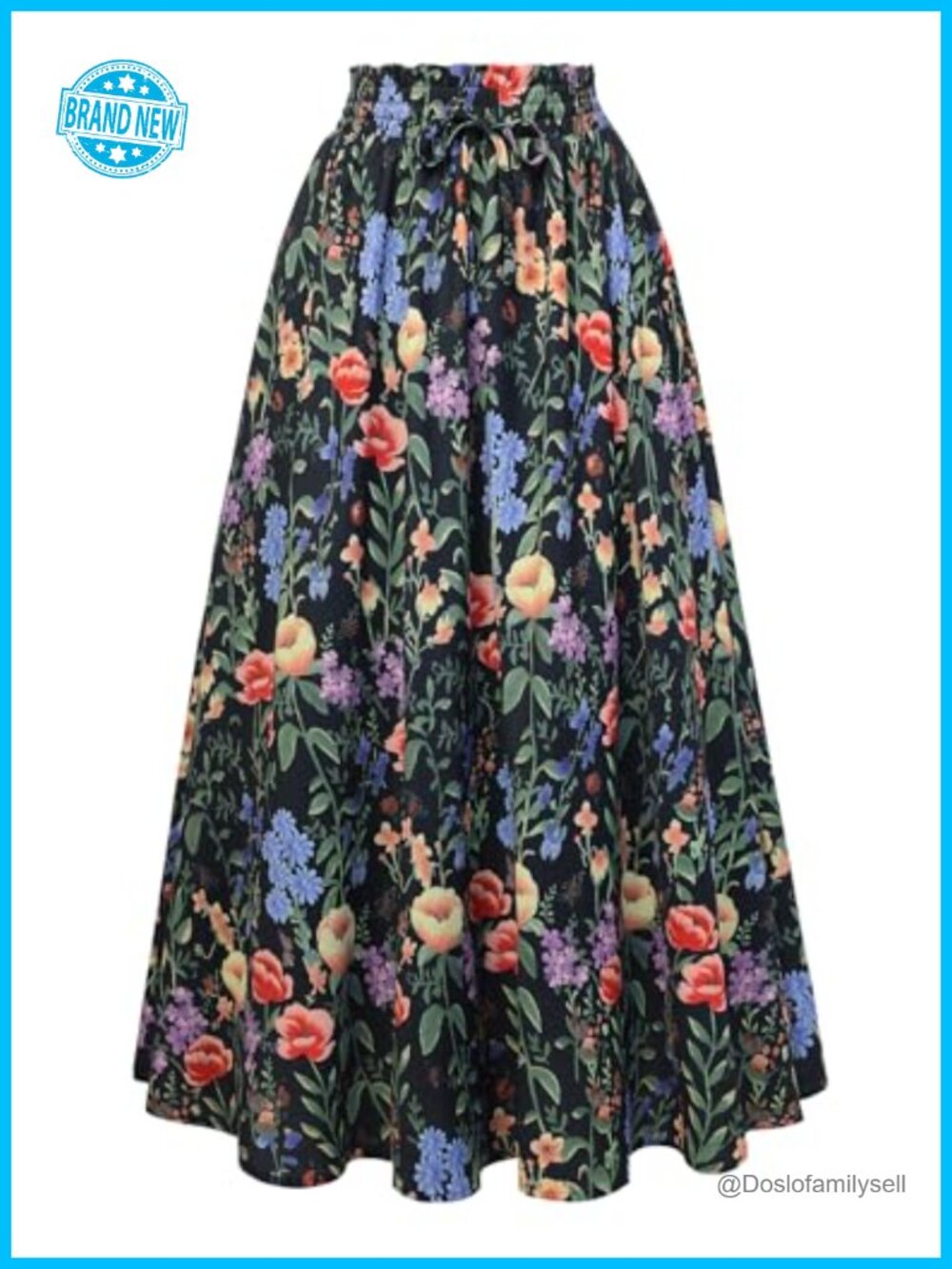 Floral Maxi Skirt Victorian High Waist Flowy Long Skirt with Pockets